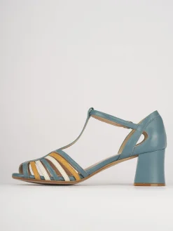Sandali tacco 5cm pelle azzurro