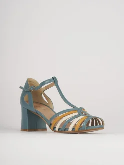 Sandali tacco 5cm pelle azzurro