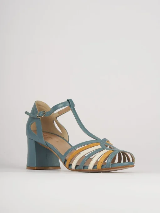 Sandali tacco 5cm pelle azzurro