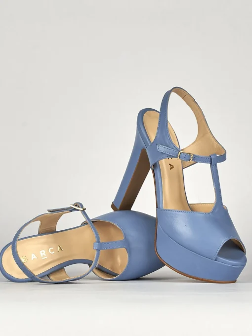 Sandali tacco 10cm pelle azzurro