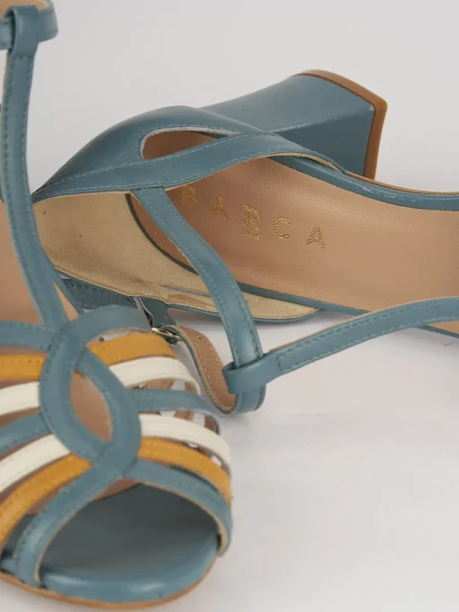 Sandali tacco 5cm pelle azzurro