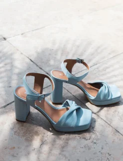 Sandali tacco 9cm pelle azzurro