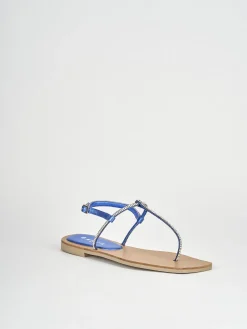 Sandali tacco 1cm pelle blu
