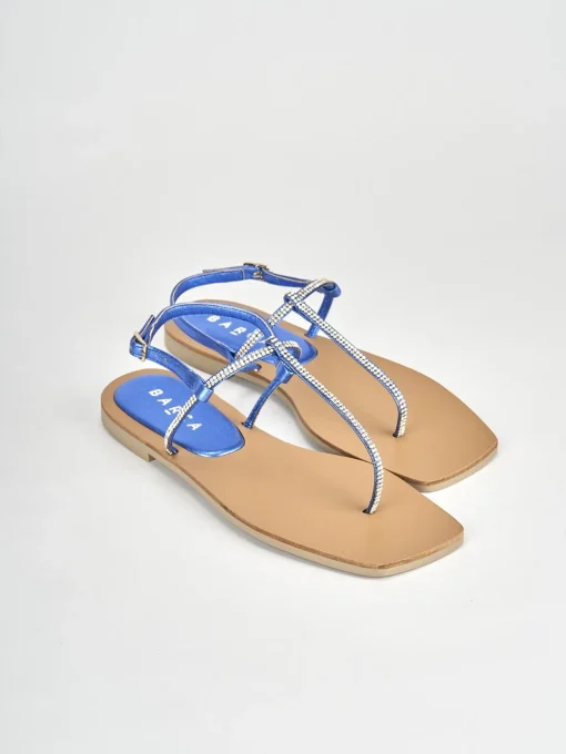 Sandali tacco 1cm pelle blu
