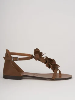 Sandali tacco 1cm pelle marrone