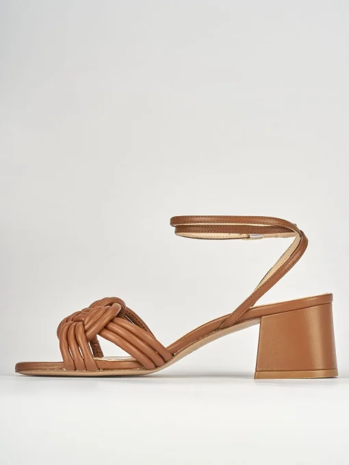 Sandali tacco 6cm pelle marrone