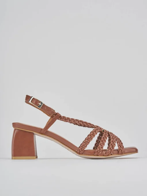 Sandali tacco 6cm pelle marrone