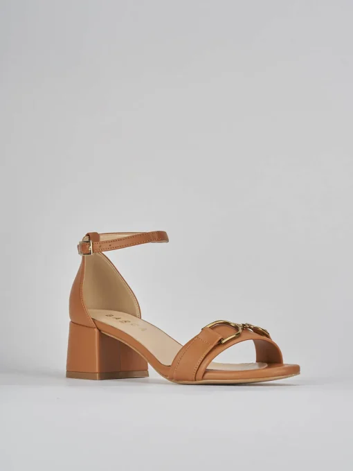Sandali tacco 5cm pelle marrone
