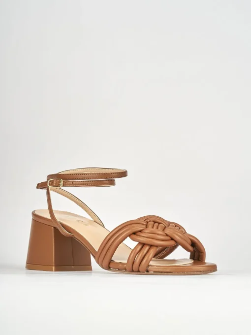 Sandali tacco 6cm pelle marrone
