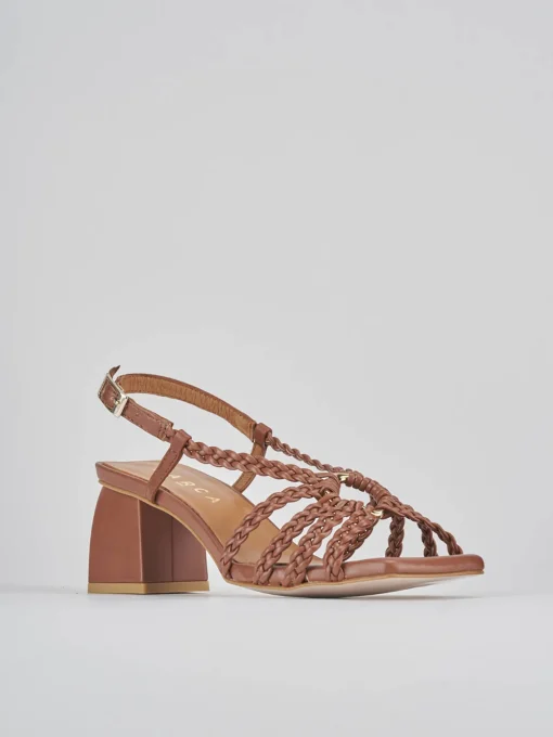 Sandali tacco 6cm pelle marrone