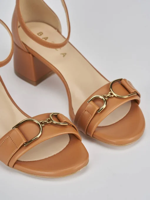 Sandali tacco 5cm pelle marrone