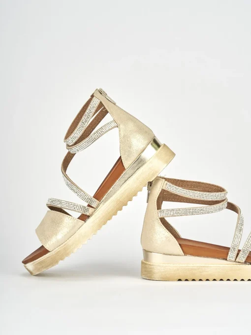 Sandali tacco 1cm pelle oro