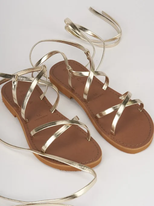 Sandali tacco 1cm pelle oro