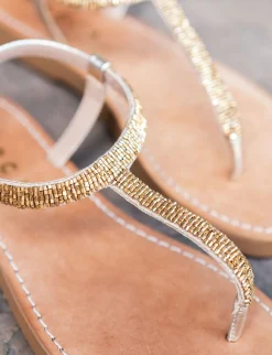 Sandali tacco 1cm pelle oro