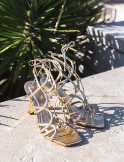 Sandali tacco 9cm pelle oro