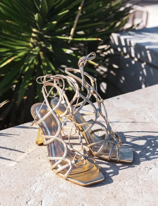 Sandali tacco 9cm pelle oro