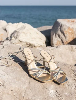 Sandali tacco 9cm pelle oro