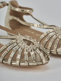 Sandali tacco 2cm pelle sostenib oro