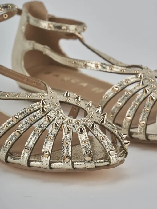 Sandali tacco 2cm pelle sostenib oro
