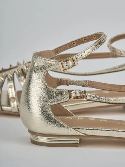 Sandali tacco 2cm pelle sostenib oro