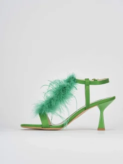 Sandali tacco 7cm pelle verde