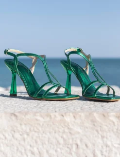 Sandali tacco 9cm pelle verde