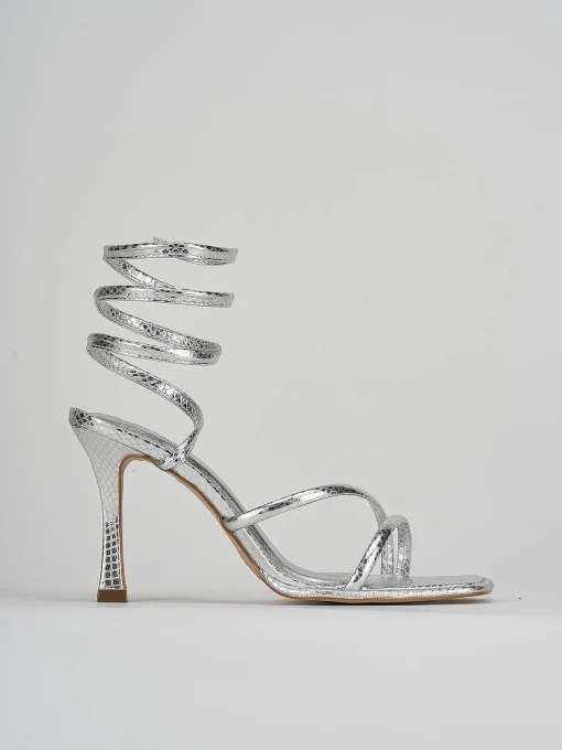 Sandali tacco 9cm pitone argento