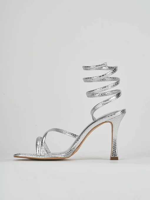 Sandali tacco 9cm pitone argento