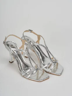 Sandali tacco 9cm pitone argento