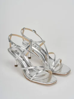 Sandali tacco 6cm pitone argento