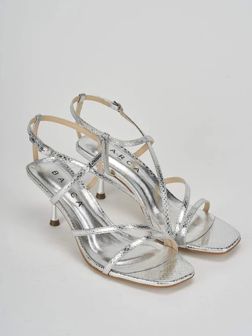 Sandali tacco 6cm pitone argento