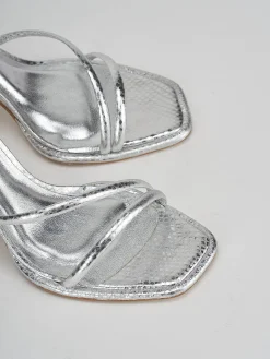 Sandali tacco 9cm pitone argento