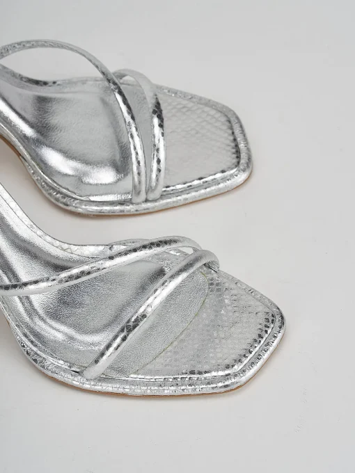 Sandali tacco 9cm pitone argento