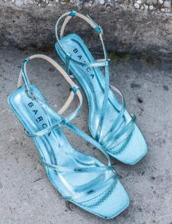 Sandali tacco 6cm pitone azzurro