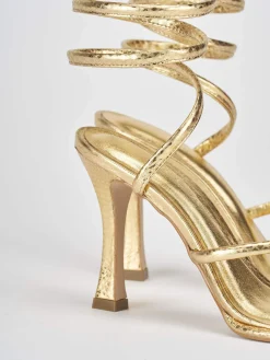 Sandali tacco 9cm pitone oro