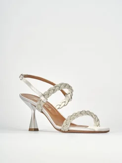 Sandali tacco 7cm raso argento