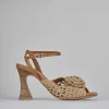 Sandali tacco 8cm tessuto beige