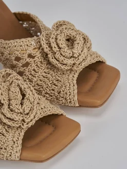 Sandali tacco 8cm tessuto beige