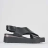 Sandali zeppa 4 cm nero pelle