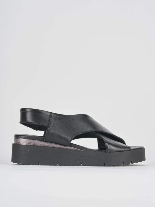 Sandali zeppa 4 cm nero pelle