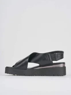 Sandali zeppa 4 cm nero pelle