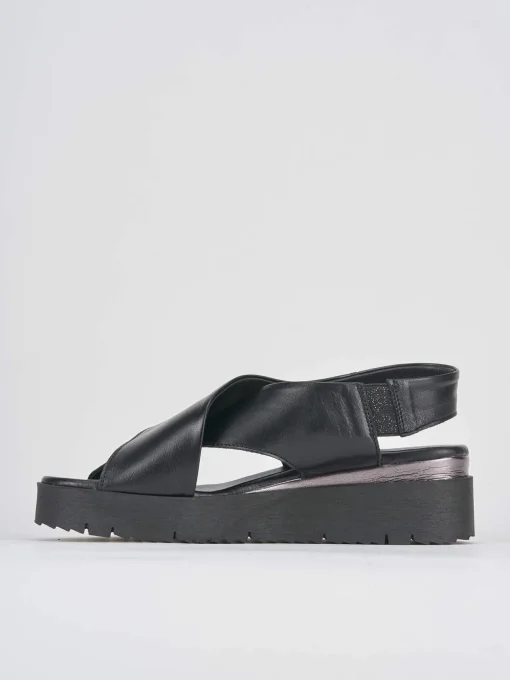 Sandali zeppa 4 cm nero pelle