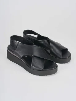 Sandali zeppa 4 cm nero pelle