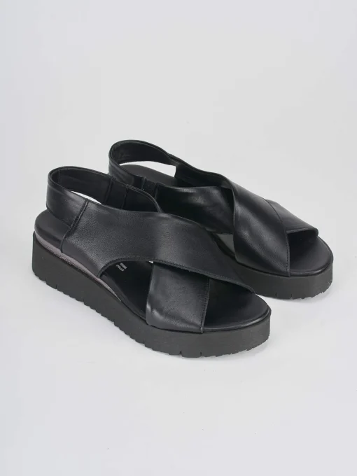 Sandali zeppa 4 cm nero pelle
