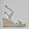 Sandali zeppa tacco 11cm laminato argento