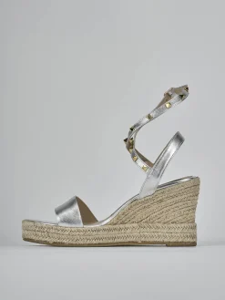 Sandali zeppa tacco 11cm laminato argento