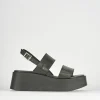Sandali zeppa tacco 4cm pelle nero