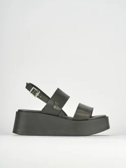 Sandali zeppa tacco 4cm pelle nero