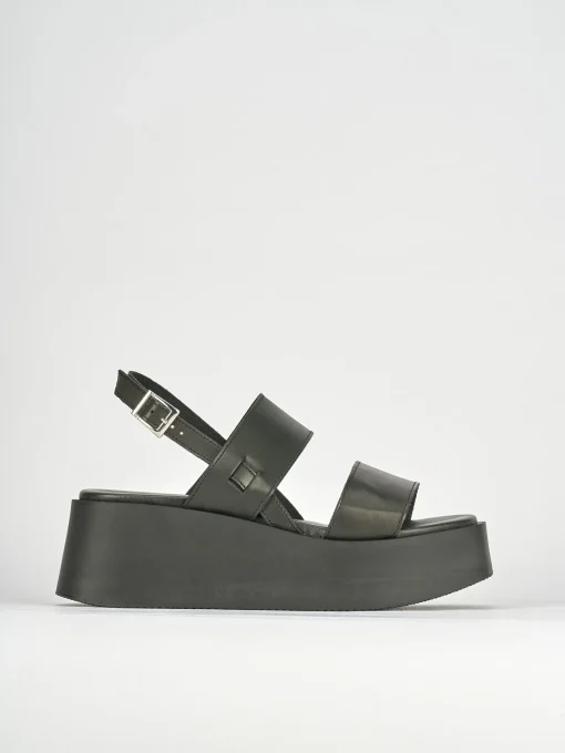 Sandali zeppa tacco 4cm pelle nero
