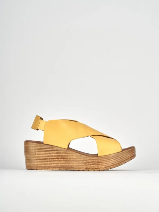 Sandali zeppa tacco 6cm pelle giallo